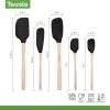 imageTovolo 5Piece Silicone and Wooden Handle Utensil Set Light Aqua Spatula Spoonula Jar Scraper Mini Spatula and Mini SpoonulaBlack