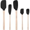 imageTovolo 5Piece Silicone and Wooden Handle Utensil Set Light Aqua Spatula Spoonula Jar Scraper Mini Spatula and Mini SpoonulaBlack