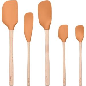 imageTovolo 5Piece Silicone and Wooden Handle Utensil Set Light Aqua Spatula Spoonula Jar Scraper Mini Spatula and Mini SpoonulaApricot