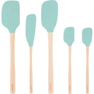 imageTovolo 5Piece Silicone and Wooden Handle Utensil Set Light Aqua Spatula Spoonula Jar Scraper Mini Spatula and Mini SpoonulaAqua