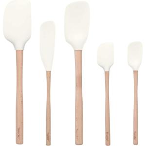 imageTovolo 5Piece Silicone and Wooden Handle Utensil Set Light Aqua Spatula Spoonula Jar Scraper Mini Spatula and Mini SpoonulaWhite