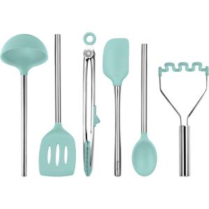 imageTovolo 6Piece Premium Silicone Utensil Set Light Aqua Essential Kitchen Tools  Sturdy Utensils for Home Apartment or College DormsAqua