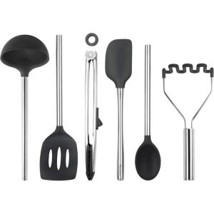 imageTovolo 6Piece Premium Silicone Utensil Set Light Aqua Essential Kitchen Tools  Sturdy Utensils for Home Apartment or College DormsBlack