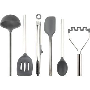 imageTovolo 6Piece Premium Silicone Utensil Set Light Aqua Essential Kitchen Tools  Sturdy Utensils for Home Apartment or College DormsCharcoal