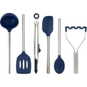 imageTovolo 6Piece Premium Silicone Utensil Set Light Aqua Essential Kitchen Tools  Sturdy Utensils for Home Apartment or College DormsDeep Indigo