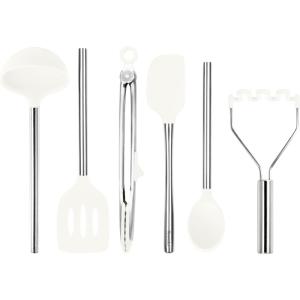 imageTovolo 6Piece Premium Silicone Utensil Set Light Aqua Essential Kitchen Tools  Sturdy Utensils for Home Apartment or College DormsWhite