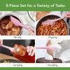 imageFlexCore Spatula All Silicone High Heat Resistant 5 Piece Cooking Utensils Set  Includes NonStick Spatula Spoonula Jar Scraper and Mini  BPAFree Kitchen  Ergonomic DesignPink Sorbet
