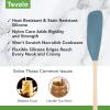 imageTovolo FlexCore LongHandled Silicone Jar Scraper Spatula Wood Handle HeatResistant Silicone Head With Curved Front for Scooping ampamp Scraping DishwasherSafe ampamp BPAFreeBlue Slate