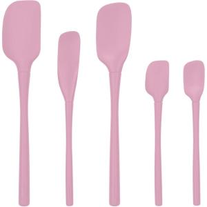 imageFlexCore Spatula All Silicone High Heat Resistant 5 Piece Cooking Utensils Set  Includes NonStick Spatula Spoonula Jar Scraper and Mini  BPAFree Kitchen  Ergonomic DesignPink Sorbet