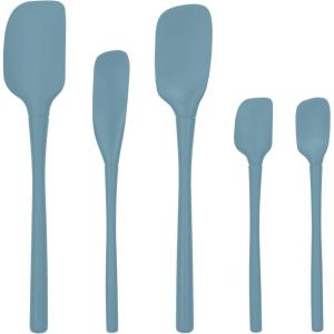 imageFlexCore Spatula All Silicone High Heat Resistant 5 Piece Cooking Utensils Set  Includes NonStick Spatula Spoonula Jar Scraper and Mini  BPAFree Kitchen  Ergonomic DesignBlue Slate