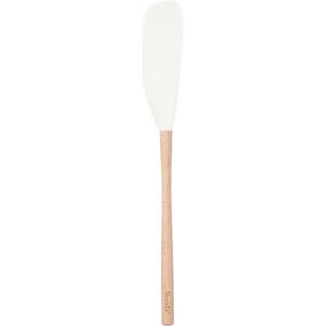 imageTovolo FlexCore LongHandled Silicone Jar Scraper Spatula Wood Handle HeatResistant Silicone Head With Curved Front for Scooping ampamp Scraping DishwasherSafe ampamp BPAFreeWhite