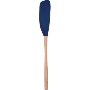 imageTovolo FlexCore LongHandled Silicone Jar Scraper Spatula Wood Handle HeatResistant Silicone Head With Curved Front for Scooping ampamp Scraping DishwasherSafe ampamp BPAFreeDeep Indigo