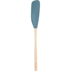 imageTovolo FlexCore LongHandled Silicone Jar Scraper Spatula Wood Handle HeatResistant Silicone Head With Curved Front for Scooping ampamp Scraping DishwasherSafe ampamp BPAFreeBlue Slate