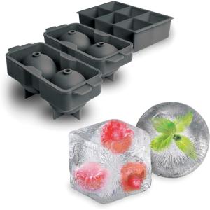 imageTovolo Ice Cube Trays ampamp Sphere Molds Easy Release Silicone 6 Large Cubes ampamp 2 Spheres for Whiskey Cocktails and Beverages Charcoal GrayCube  Sphere Set of 3