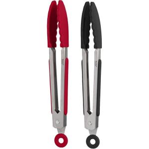 imageTovolo Kitchen Cooking Stainless Steel Tongs 9quot with Silicone Grip ampamp Easy Lock Mechanism for Serving Salad and Ice Charcoal GrayBlack  Chili