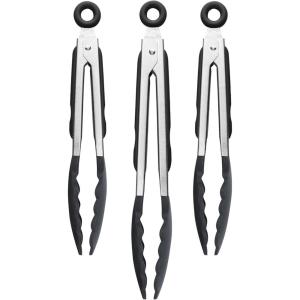imageTovolo Kitchen Cooking Stainless Steel Tongs 9quot with Silicone Grip ampamp Easy Lock Mechanism for Serving Salad and Ice Charcoal GrayBlack