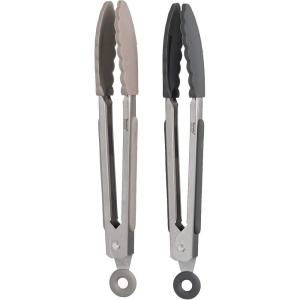 imageTovolo Kitchen Cooking Stainless Steel Tongs 9quot with Silicone Grip ampamp Easy Lock Mechanism for Serving Salad and Ice Charcoal GrayCharcoal  Gray