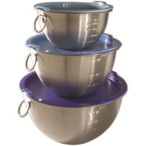 imageTovolo Stainless Steel Set of 3 Mixing TightSeal DishwasherSafe Metal Bowls with BPAFree Lids for Food Storage Stainless Steel