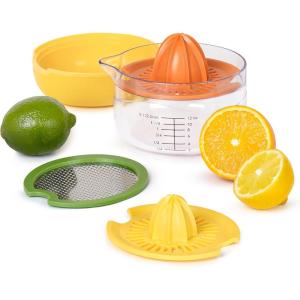 imageTovolo Allin1 Citrus Juicer and Zester Set White ampamp Yellow  Manual Juicer with Measuring Cup Dual Reamers BPAFree Dishwasher Safe Compact StorageCitrus Juicer  Zester