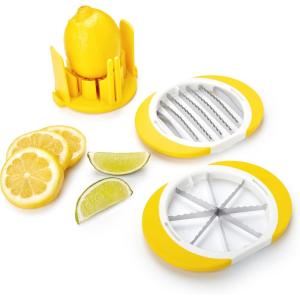 imageTovolo Citrus Slicer ampamp Wedger Tool  Premium Dual Blade Lemon Lime and Orange Cutter Creates 8 Uniform Wedges and 6 Slices Perfect Bar Tool AntiSlip Base Stackable BPAFree Dishwasher SafeLemon  Lime   Orange