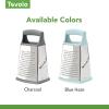 imageTovolo Elements 4Sided Box Grater  Stainless Steel Cheese Shredder with Coarse Medium Fine Slice Sides Comfortable Handle ampamp Stable Base for Kitchen Prep Large Blue HazeCharcoal