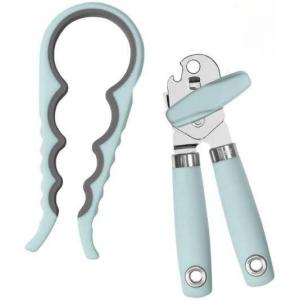 imageTovolo Elements Manual Can and Jar Opener Set  Hand Held Kitchen Gadgets SoftTouch Handles with Comfortable Grip MultiFunctional Tool Builtin Bottle Opener Opens Multiple Jar Sizes Blue HazeBlue Haze