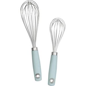 imageTovolo Elements Whisk Set  10 ampamp 12 Inch Stainless Steel Whisk Set for Cooking ampamp Baking Balloon Shape Design Comfortable Handles Hanging Loops for Convenient Storage Dishwasher Safe Blue HazeBlue Haze